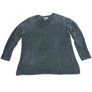 Orvis Chenille Pullover Sweater Marled Navy V-Neck XL